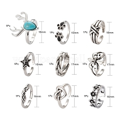 9Pcs 9 Style Adjustable Alloy Finger Rings&nbsp;RJEW-LS0001-16AS