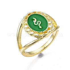 Rack Plating Alloy Enamel Wide Band Rings&nbsp;RJEW-T011-38LG-RS