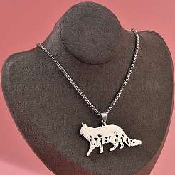 201 Stainless Steel Hollow Cat Shaped Pendant Box Chain Necklaces&nbsp;NJEW-M086-06P