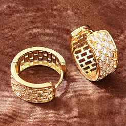 Brass Micro Pave Cubic Zirconia Hoop Earrings&nbsp;EJEW-P346-10G-01