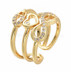 Adjustable Brass Micro Pave Clear Cubic Zirconia Cuff Rings&nbsp;RJEW-M135-02G