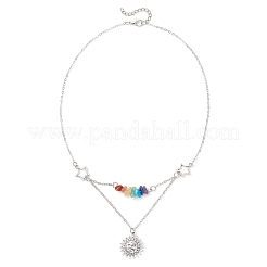 Chakra Gemstone Chip Beaded & Alloy Sun Moon Star Planet Pendant Brass Cable Chain Necklaces for Women&nbsp;NJEW-JN05794