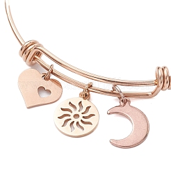 Heart & Sun & Moon Adjustable 304 Stainless Steel Charm Bangles for Women&nbsp;BJEW-JB10553