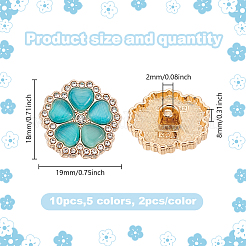 10Pcs 5 Colors 1-Hole Alloy Rhinestone Shank Buttons&nbsp;BUTT-GO0001-05