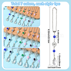 7Pcs 7 Colors Flower Alloy & Glass Teardrop Car Hanging Ornaments&nbsp;HJEW-SC0002-72