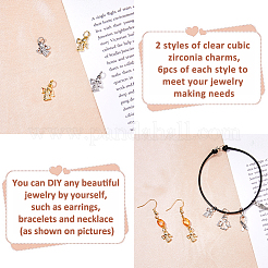 12Pcs 2 Colors Brass Micro Pave Cubic Zirconia Charms&nbsp;KK-FH0007-76