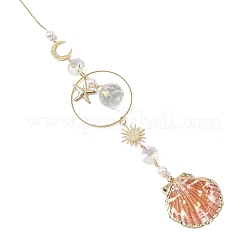 Electroplate Sea Shell & Glass Pendants Starfish Shell Hanging Suncatchers&nbsp;HJEW-JM04563