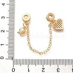 Brass Clear Cubic Zirconia European Safety Chains with Heart & Rose Charms&nbsp;KK-C085-16G