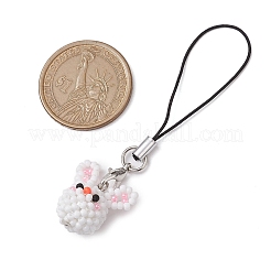 Rabbit Glass Seed Beads Charms Mobile Straps&nbsp;HJEW-MZ00120
