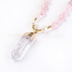 Natural Rose Quartz and Natural Quartz Crystal Pendant Necklaces&nbsp;NJEW-I220-03