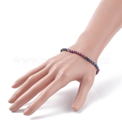 Natural Red Corundum/Ruby & Sapphire Round Beaded Stretch Bracelet&nbsp;BJEW-JB07900-01