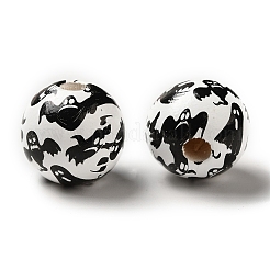 Printed Round Wood European Beads&nbsp;WOOD-M006-01