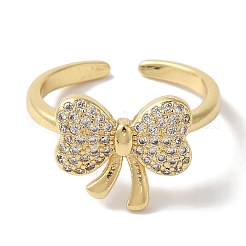 Bowknot Brass Micro Pave Clear Cubic Zirconia Open Cuff Rings for Women&nbsp;LS-RJEW-C098-03G