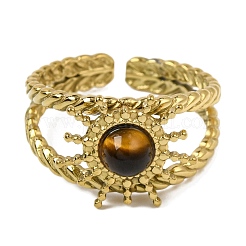 Natural Tiger Eye Finger Rings&nbsp;RJEW-Q822-56G-01