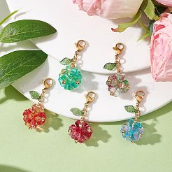 5Pcs Flower Acrylic & Glass Pendant Decorations&nbsp;HJEW-TA00178
