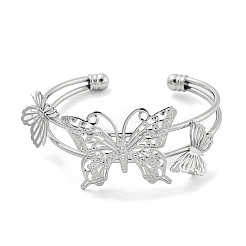Butterfly Rack Plating Brass 2-Strand Open Cuff Bangles for Women&nbsp;BJEW-P322-01P