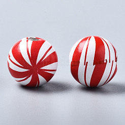 Painted Natural Wood European Beads&nbsp;WOOD-S057-044