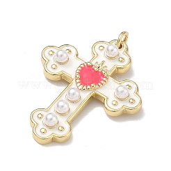Brass Enamel with ABS Plastic Imitation Pearl Pendants&nbsp;KK-Z153-16G-01