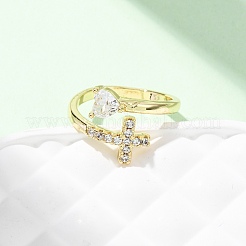 Brass Micro Pave Cubic Zirconia Cuff Rings for Women&nbsp;RJEW-L334-04G