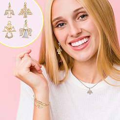 12Pcs 4 Styles Brass Micro Pave Cubic Zirconia Charms&nbsp;KK-GA0001-73G