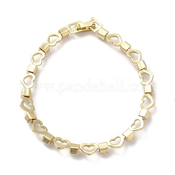 Rack Plating Iron Heart & Square Link Chains Bracelet with Cubic Zirconia&nbsp;BJEW-I300-02G