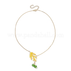 Handmade Glass Seed Beaded Leaf Shape Pendant Brass Cable Chain Necklaces for Women&nbsp;NJEW-MZ00127-03
