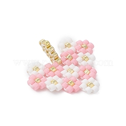 4Pcs MIYUKI Glass Seed Beaded Heart with Flower Pendants&nbsp;PALLOY-MZ01113