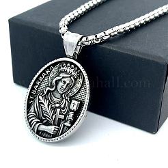 European Greek Stainless Steel Oval with Queen Pendant Necklaces for Men Women&nbsp;US8326