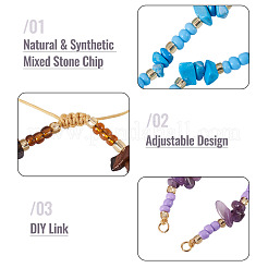 10Pcs 10 Styles Natural & Synthetic Mixed Stone Chip & Glass Seed Beaded Braided Bracelet Making&nbsp;AJEW-TA00055