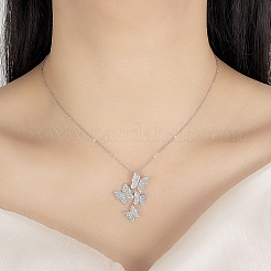Brass Micro Pave Clear Cubic Zirconia 4 Butterfly Pendant Necklaces for Women&nbsp;FS-WG1F8BB-01