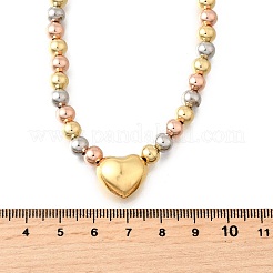 Three-color Brass Heart & Round Beaded Necklaces for Women&nbsp;NJEW-D314-10PG