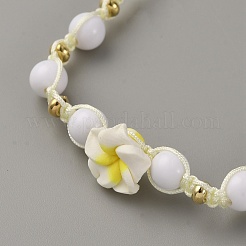 2Pcs Glass Seed Round Beads Stretch Bracelets & Plumeria Resin Beads Braided Bead Bracelets for Women&nbsp;BJEW-WH0023-64B