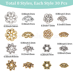 240Pcs 8 Styles Flower Tibetan Style Alloy Bead Caps&nbsp;FIND-SC0016-06