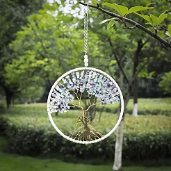 Natural Fluorite & Amethyst Chips Tree of Life Pendant Decorations&nbsp;TREE-PW0002-17