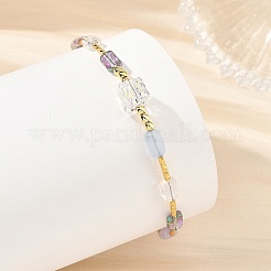 Gradient Color Electroplate Glass and Brass Tube Beaded Bracelets&nbsp;BJEW-JB14501