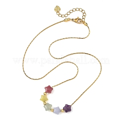 Natural & Synthetic Mixed Gemstone Beaded Pendant 304 Stainless Steel Boston Link Chain Necklaces&nbsp;NJEW-JN06419-01