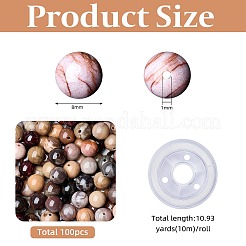 100Pcs Natural Petrified Wood Round Bead with Strong Stretchy Beading Elastic Thread&nbsp;G-SZ0002-28