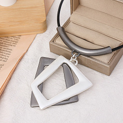 Double Trapezoid Alloy Pendant Black Waxed Cord Necklaces for Women&nbsp;FS-WGAD9CD-01