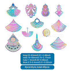 48Pcs 12 Style 201 Stainless Steel Filigree Pendants&nbsp;STAS-FW0001-14