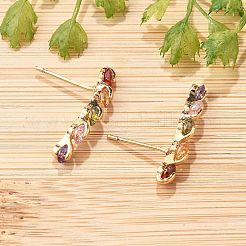 Stick Brass Micro Pave Cubic Zirconia Stud Earrings for Women&nbsp;EJEW-G428-19G-01