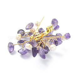 Natural Mixed Gemstone Chips & Pearl Beaded Flower Brooch Pin&nbsp;JEWB-BR00098