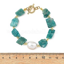 Raw Natural Amazonite and Oval Shell Pearl Beaded Bracelets&nbsp;BJEW-JB14389