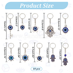 10Pcs 10 Styles Turkish Blue Evil Eye Resin Pendant Keychain&nbsp;KEYC-NB0001-66