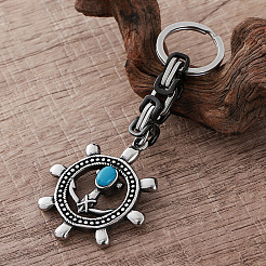 Vintage Men's 304 Stainless Steel & Resin Synthetic Turquoise Keychains&nbsp;JC3648