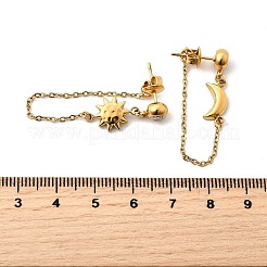 Moon & Sun 304 Stainless Steel Micro Pave Clear Cubic Zirconia Tassel Stud Earrings&nbsp;EJEW-B140-04G