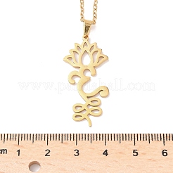 304 Stainless Steel Hollow Cut Yoga Om Lotus Flower Pendant Necklaces&nbsp;NJEW-Z073-02G-04