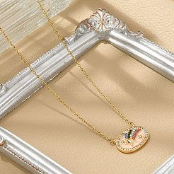 Brass Micro Pave Cubic Zirconia Star Oval Pendant Necklaces&nbsp;NJEW-R018-04G-02