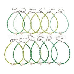 12Pcs 12 Colors Summer Beach Dyed Synthetic Turquoise Starfish with Glass Beaded Anklets&nbsp;AJEW-AN00778