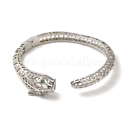 Brass Pave Clear & Green Cubic Zirconia Leopard Open Cuff Bangle for Women&nbsp;BJEW-K246-20D-P