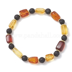Natural Amber and Lava Rock Beads Stretch Bracelets for Women Men&nbsp;BJEW-JB13385